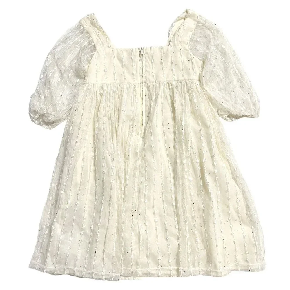 Wonder Nation 8Y Ivory Sparkle Embroidered Mesh Dress